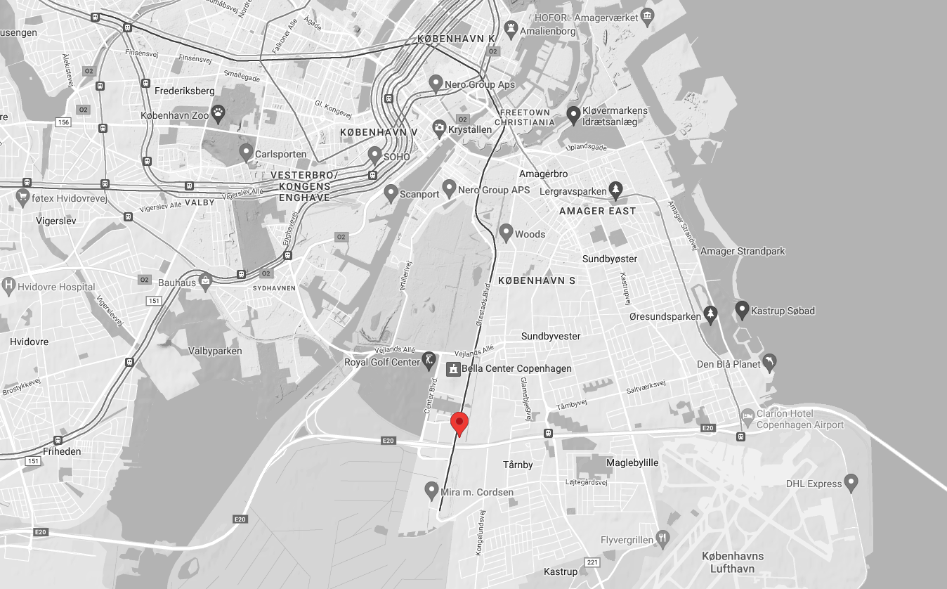 Static black and white map of PUBLICs location in Copenhagen